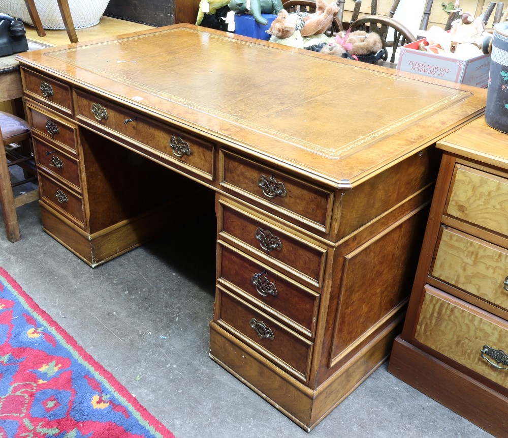 A Partner's reproduction burr walnut desk, in George III style,
