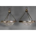 A pair of Regency style cut glass hanging ceiling bowls, late 19th century, star,