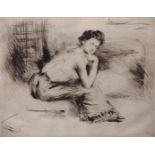 Norbert Gueneutte (1854-1894), Girl by the fire, drypoint etching, with stamp, 22cm x 27cm.