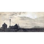 Attributed to Laurence Stephen Lowry (1887-1976), Landscape with houses and telegraph poles, pencil,