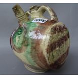A French pottery costrel, possibly 17th century, of barrel form,