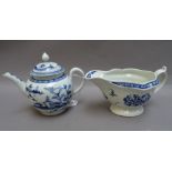 A small Worcester blue and white bullet-shaped teapot and cover, circa 1760,