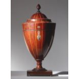 A Robert Adam style boxwood strung mahogany urn, second half of the 19th century,