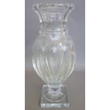 A modern Baccarat glass vase, of baluster form, raised on a square foot, acid etched mark to base,
