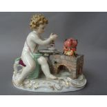 A Meissen porcelain figure of a putto preparing hot chocolate, late 19th/early 20th century,