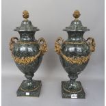 A pair of early 20th century French ormolu mounted verde antico marble vases,