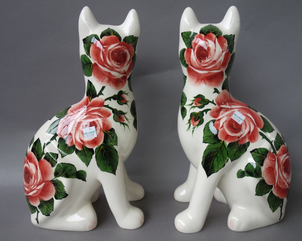 A pair of Griselda Hill pottery `Wemyss ware' cats, late 20th century, decorated with roses, - Image 2 of 3