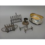 Silver and plated wares, comprising; a George III silver mounted oval cruet stand,