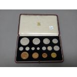 A George VI 1937 fifteen coin Coronation year specimen proof set, from crown to farthing,