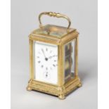 A French gilt brass grande and petite sonnerie engraved gorge case carriage clock By Moser, Paris,