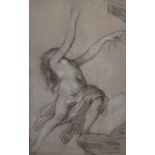French School (19th century), Female semi-nude, pencil heightened with white on buff paper,