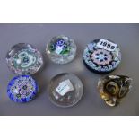 A group of six glass paperweights, 19th century and later,