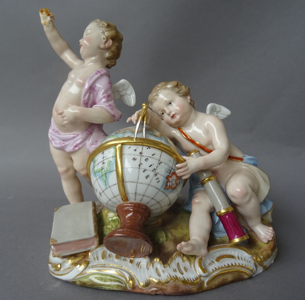 A Meissen porcelain allegorical group, 'Astronomy and Navigation', late 19th century, incised 2460,