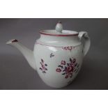 A New Hall barrel-shaped teapot and cover with clip handle, circa 1782-87,