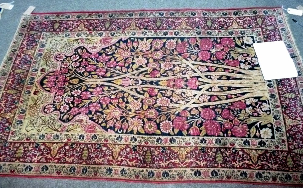 A Kerman Laver Tree of Life prayer rug, Persian, - Image 4 of 7