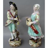 A pair of large Meissen porcelain figures of musicians, late 19th century, after Kaendler,