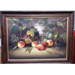 Francesco Giordano (20th century), Still life of peaches and grapes, oil on canvas, signed,