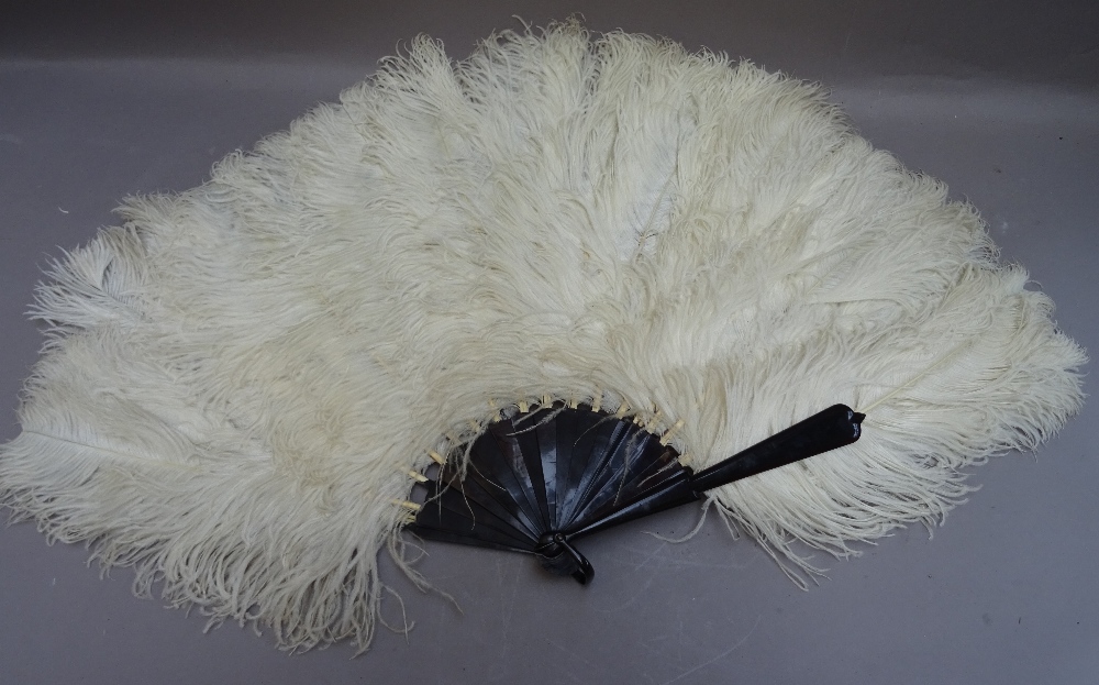 An Edwardian ostrich feather and tortoiseshell fan, with white metal monogram to the guard stick, - Image 4 of 5
