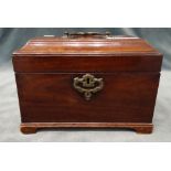 A mid-18th century mahogany rectangular tea caddy, lacking interior, on bracket feet, 23.