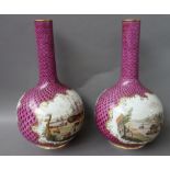 A pair of large German porcelain bottle vases, late 19th/early 20th century,