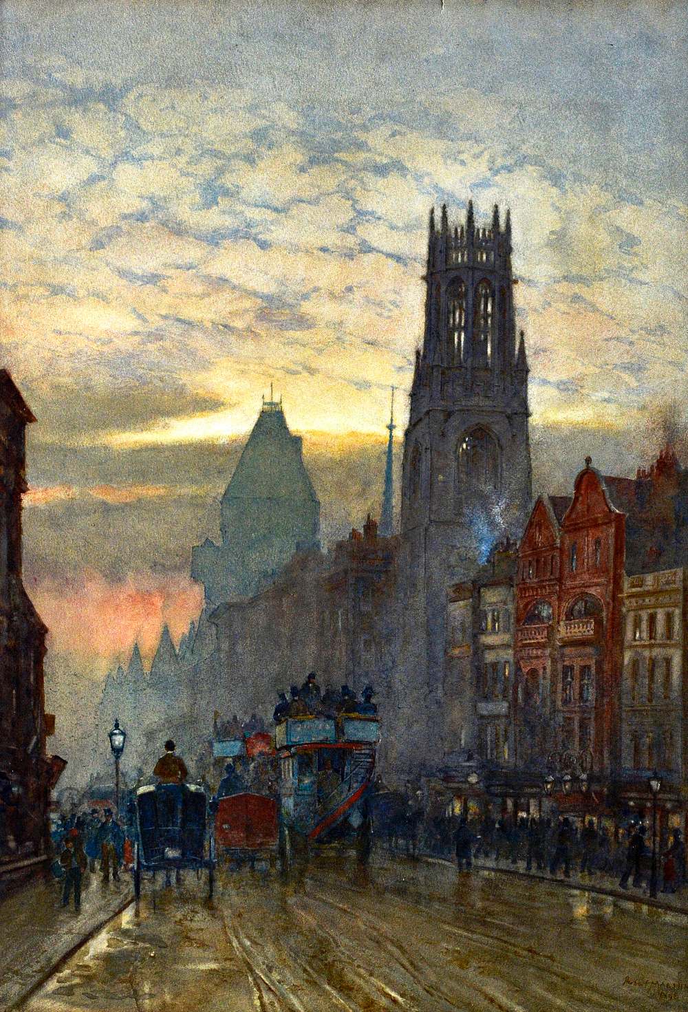 Herbert Menzies Marshall (1841-1913), Fleet Street by Temple Bar, watercolour,