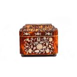 A Regency mother-of-pearl inlaid tortoiseshell tea caddy,