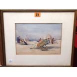English School (early 20th century), The Plage, Boulogne, watercolour, signed with initials,
