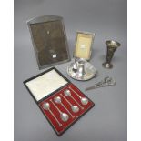 Mostly silver and silver mounted wares, comprising; a rectangular photograph frame,