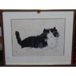 Mollie Parker (20th century), Cat, ink and watercolour, 33cm x 46cm.