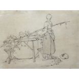 Thomas Unwins (1782-1857), A Hop Picker at Farnham, pen and ink, with another sketch verso,