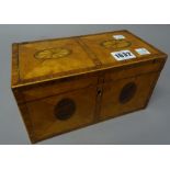 A George III marquetry inlaid Kingwood banded satinwood rectangular tea caddy,