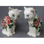 A pair of Griselda Hill pottery `Wemyss ware' cats, late 20th century, decorated with roses,