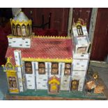 A 20th century French scratch built painted church model, 130cm wide x 118cm high.