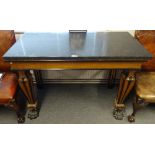 A Victorian console table, the rectangular black marble top on a part ebonised oak base,