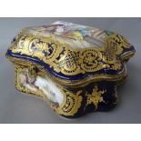 A Sevres style porcelain casket of bombé form, early 20th century, decorated with gallant,