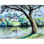 Paul-Emile Pissarro (1884-1972), La Maisonnette au Lac, watercolour and charcoal, signed,