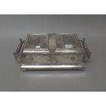 An Elizabeth II Canadian interest silver twin compartment table cigarette/cigar box,