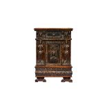 A 17th century Italian side cabinet, with three drawers over cupboard,