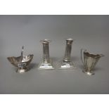 Silver and silver mounted wares, comprising; a pair of Victorian candlesticks,