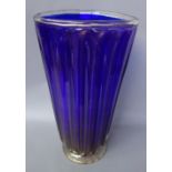 A Murano blue and gilt glass vase, signed 'Toso Murano' to the base, 42cm high.