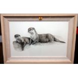 Dominic Sallam (Contemporary), Otters, watercolour, signed, 42cm x 67cm.