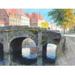 Ernest William Haslehust (1866-1949), Pont Augustine, Bruges, watercolour, signed, 39cm x 53cm.