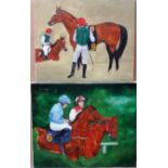 Wendy Goodwright (1945-2011), Race horses and jockeys, two, oil on canvas,