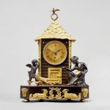 An unusual Regency ormolu and bronze mantel timepiece In the Louis XVI style, by F.