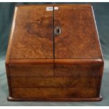 A Victorian figured walnut slope front stationary box,