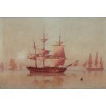 Attributed to William Joy (1803-1857), Shipping at anchor, watercolour, 29cm x 43cm.