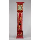 An interesting Chinoiserie scarlet lacquered longcase clock The pediment with a moulded cornice