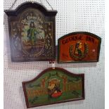 A group of three 20th century wooden pub signs, with carved decoration,