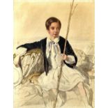 Octavius Oakley (1800-1867), Study of a young boy holding a staff, watercolour over pencil,