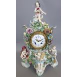 A Meissen flower encrusted clock, late 19th century,